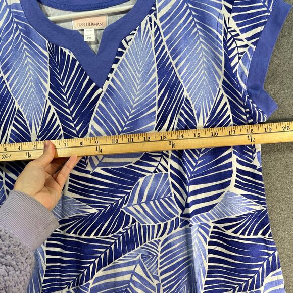 Stan Herman The Hamptons Petite 100% Cotton V-Neck Caftan Ocean/Palm Size PXS - Picture 7 of 10